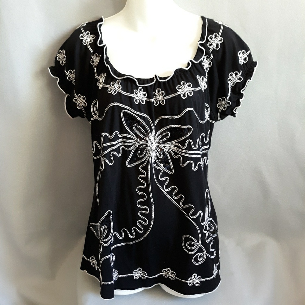 Lauren Michelle flower sequin black top